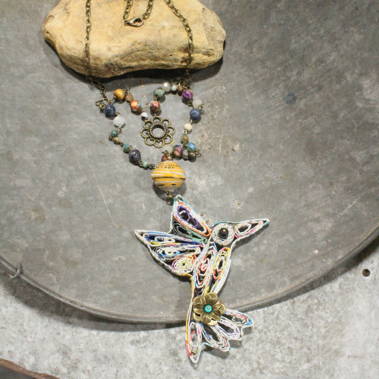 Recycled Hummingbird On Flight Layered Necklace