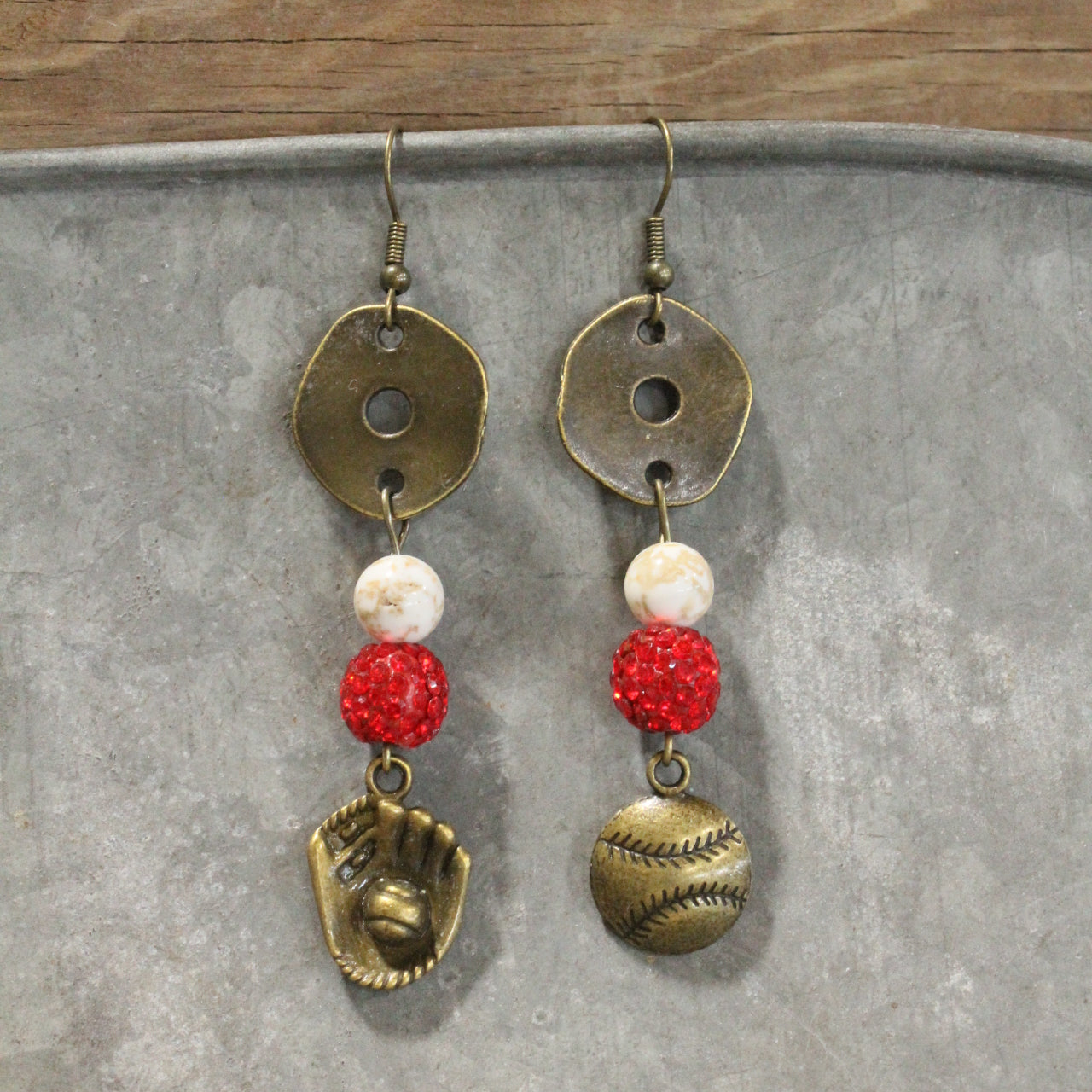 Double Bubble Baseball Dangle Drop Earrings