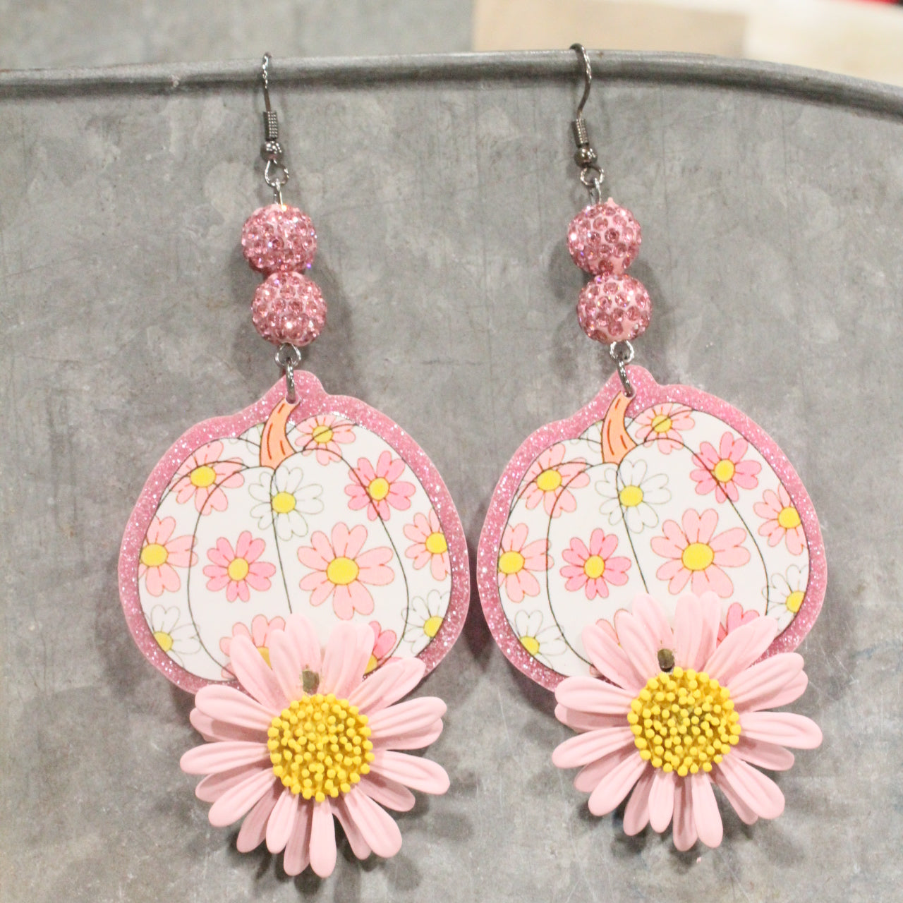 Daisy Pink Pumpkin Patch Dangle Earrings