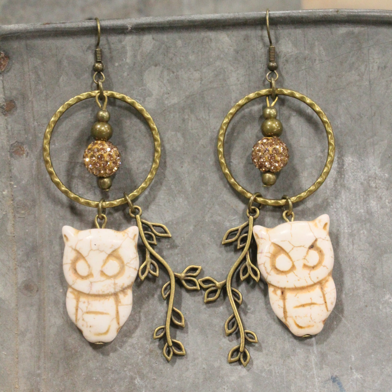 Wise Ole Owl Ivory Dangle Earrings