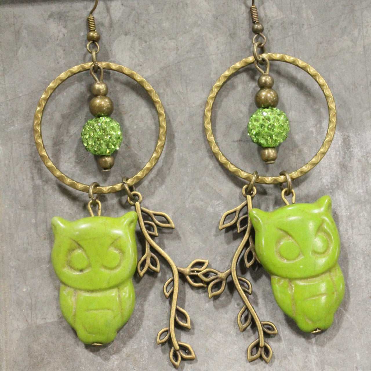 Wise Ole Owl Lime Dangle Earrings