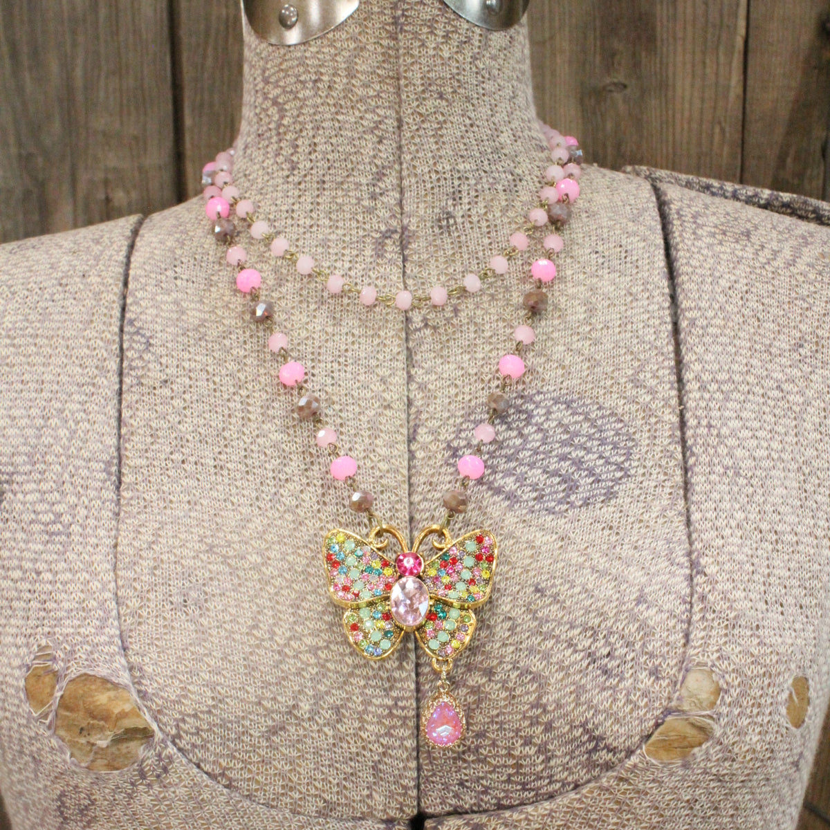 I Can Fly Pink Butterfly Layered Necklace