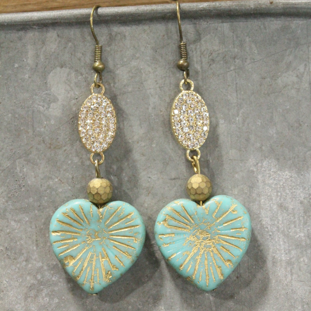 Czech Heart & Bling Dangle Earrings