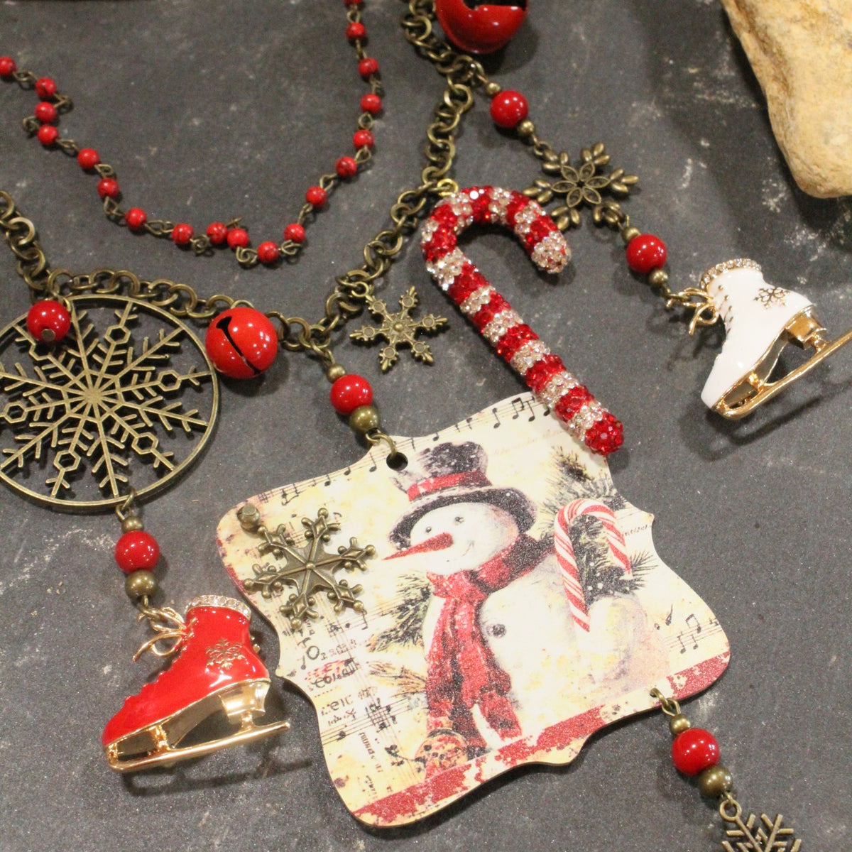 Candy Cane Snowman Charm'd Necklace