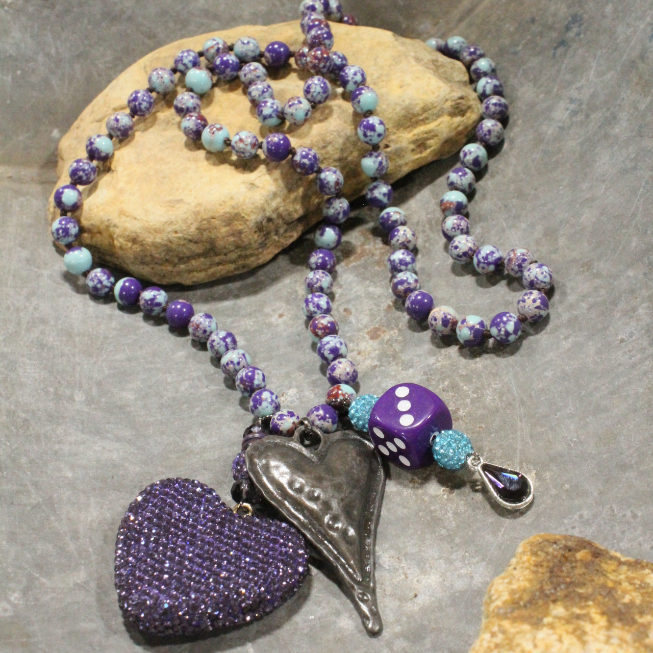 Longer The Better Purple Charm'd Heart Necklace