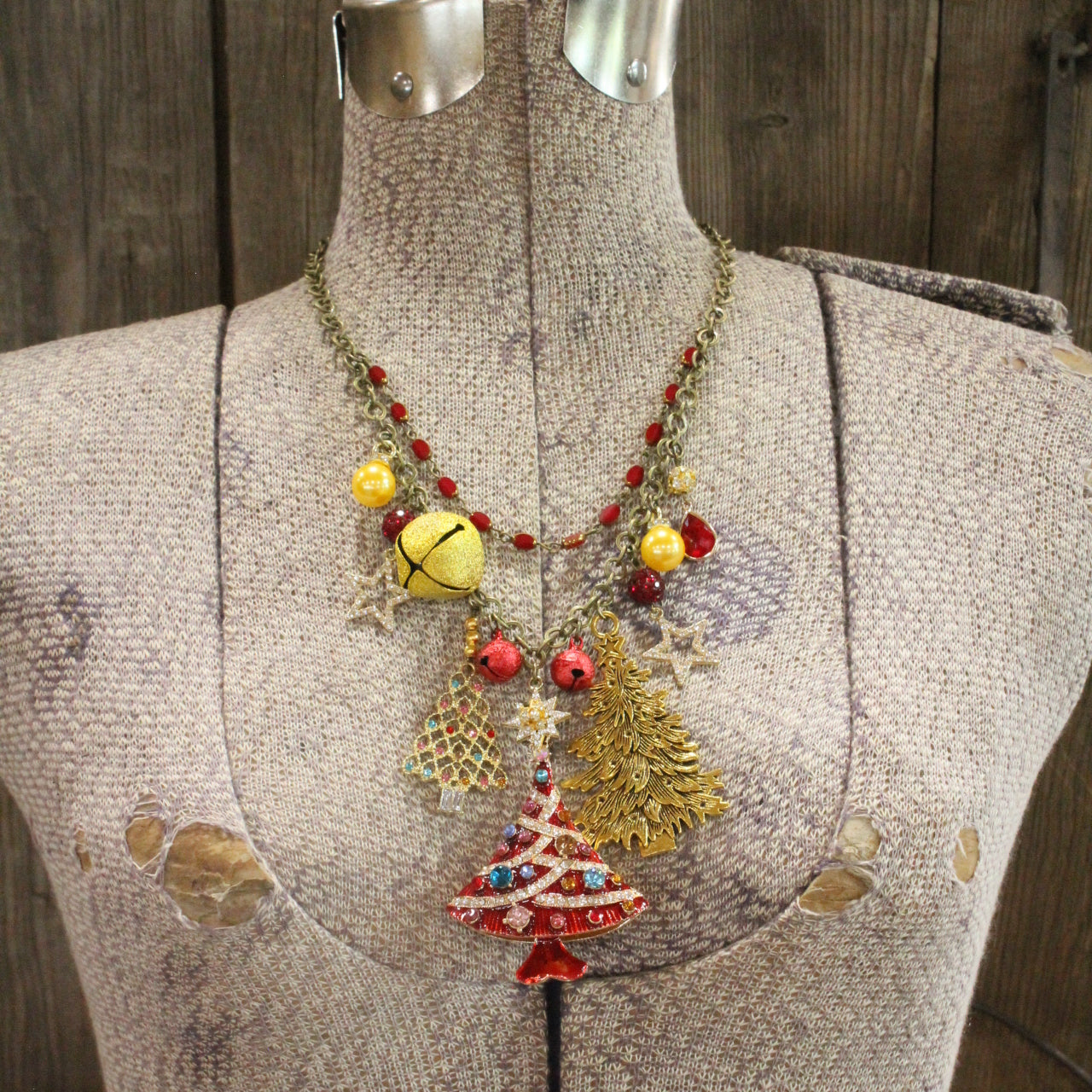 Golden Days Christmas Tree Layered Necklace