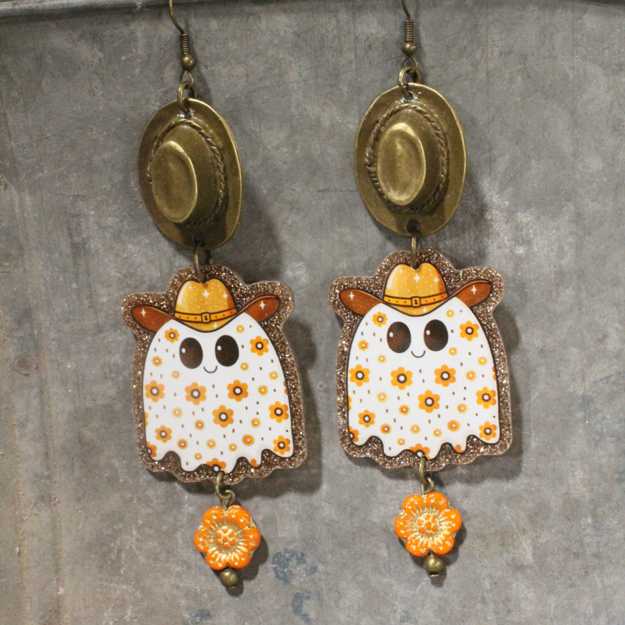 Ghostly Cowboy Flower Dangle Earrings