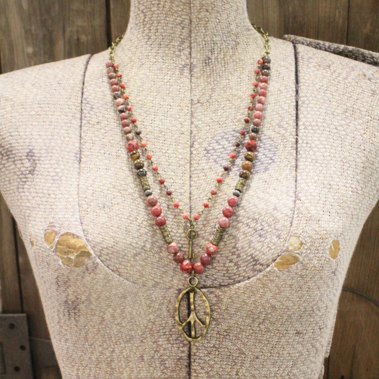 Pleasingly Peace Raspberry Red Layered Necklace