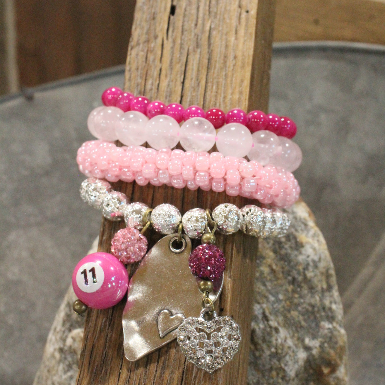 I Hit The Jack Pot With This Crazy Pop Of Pink Heart Charm'd Bracelet Set