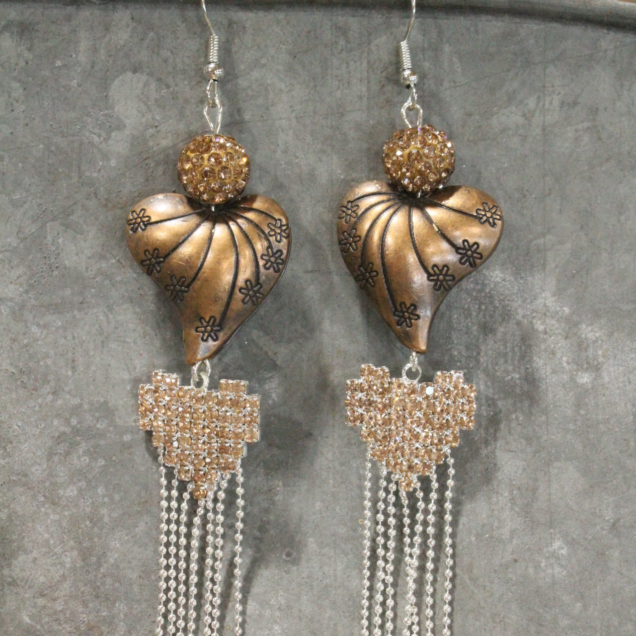 Golden Glow Heart Sparkling Dangle Earrings
