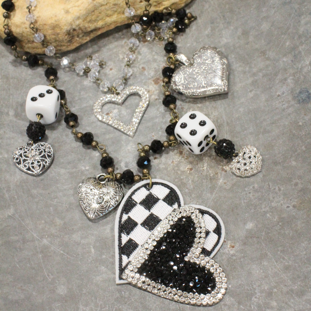 Chasing After you Black Checkered Heart Charm'd Necklace