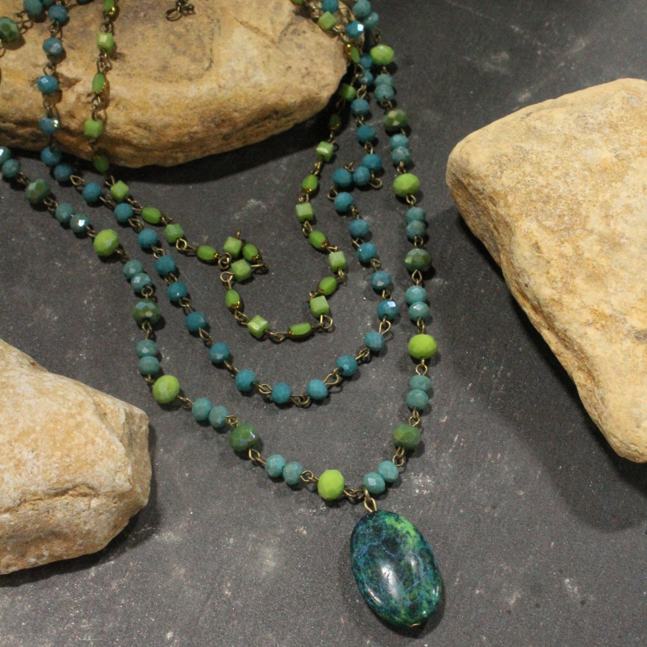 Bohemian Layered Water Fall Stone Necklace