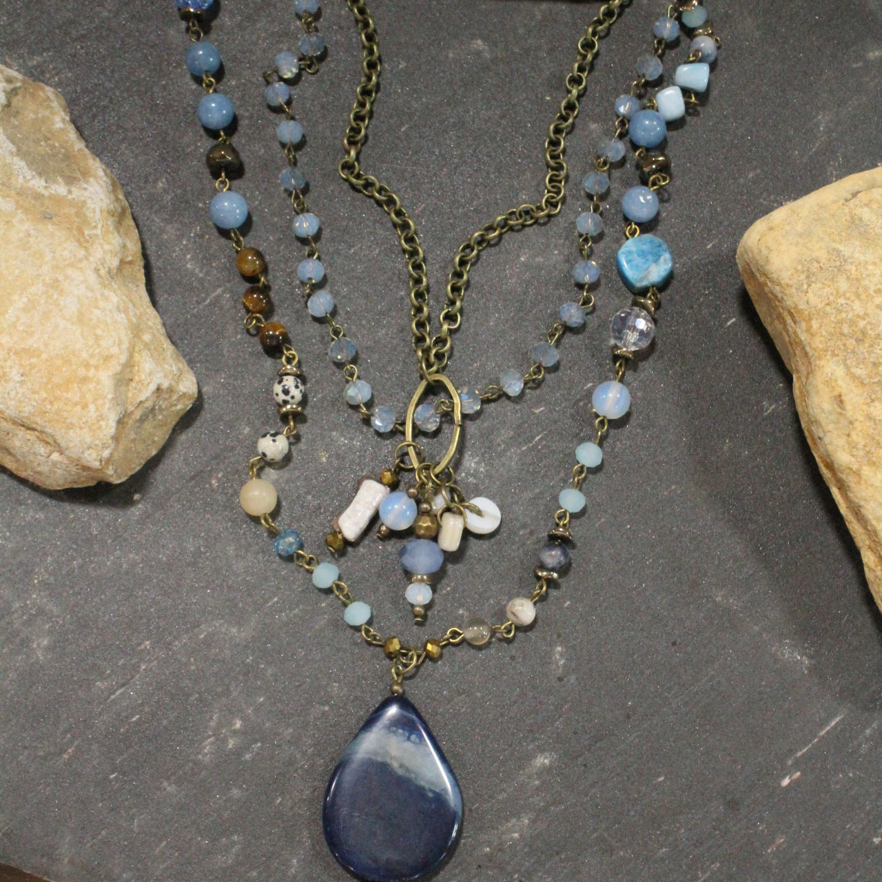 Bohemian Layered Ocean Waves Stone Drop Layered Necklace