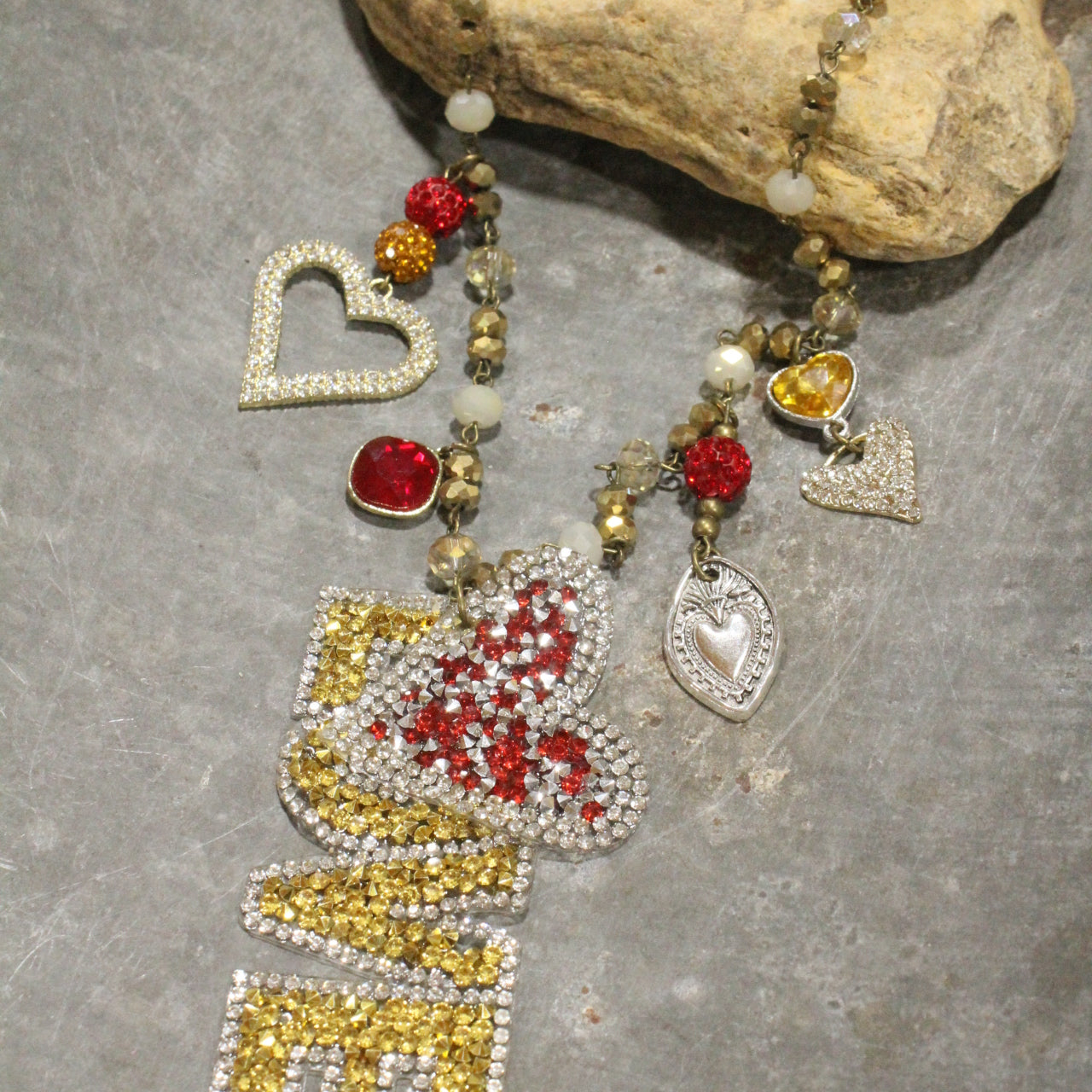 Striking Gold Love Charm'd Necklace