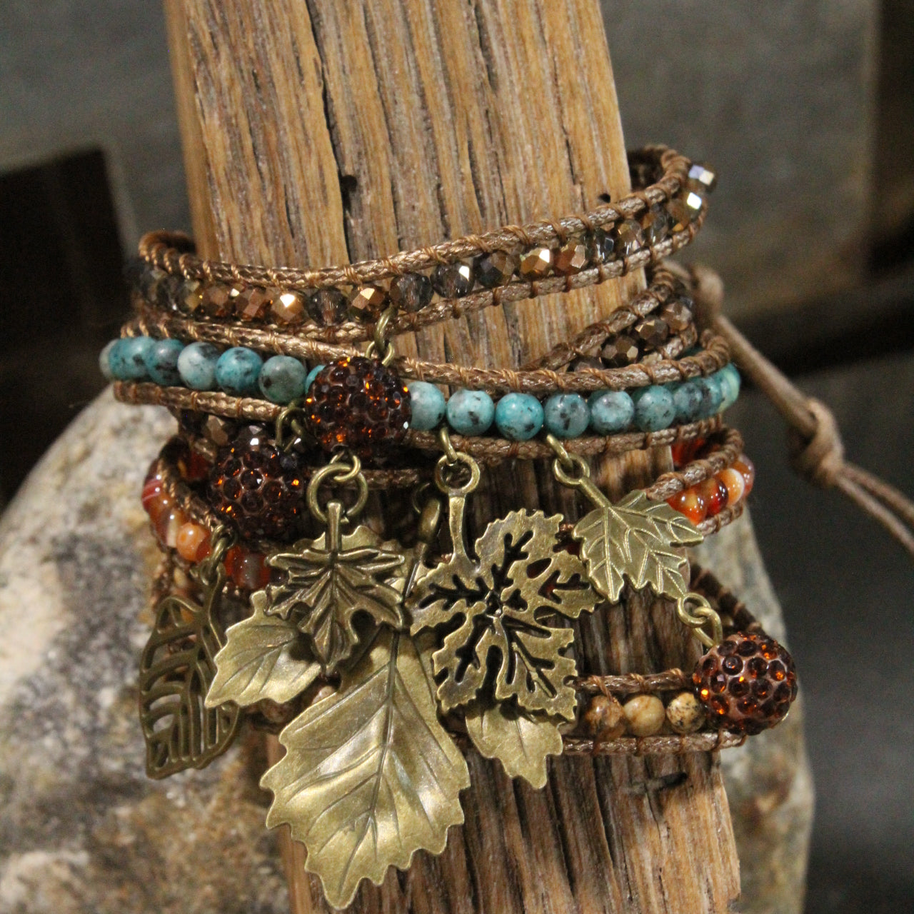 Leaves Are Falling Leather Wrap Bracelet