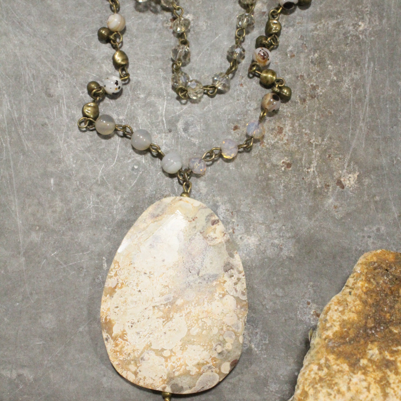 Bohemian Layered Ancient Stone Drop Necklace