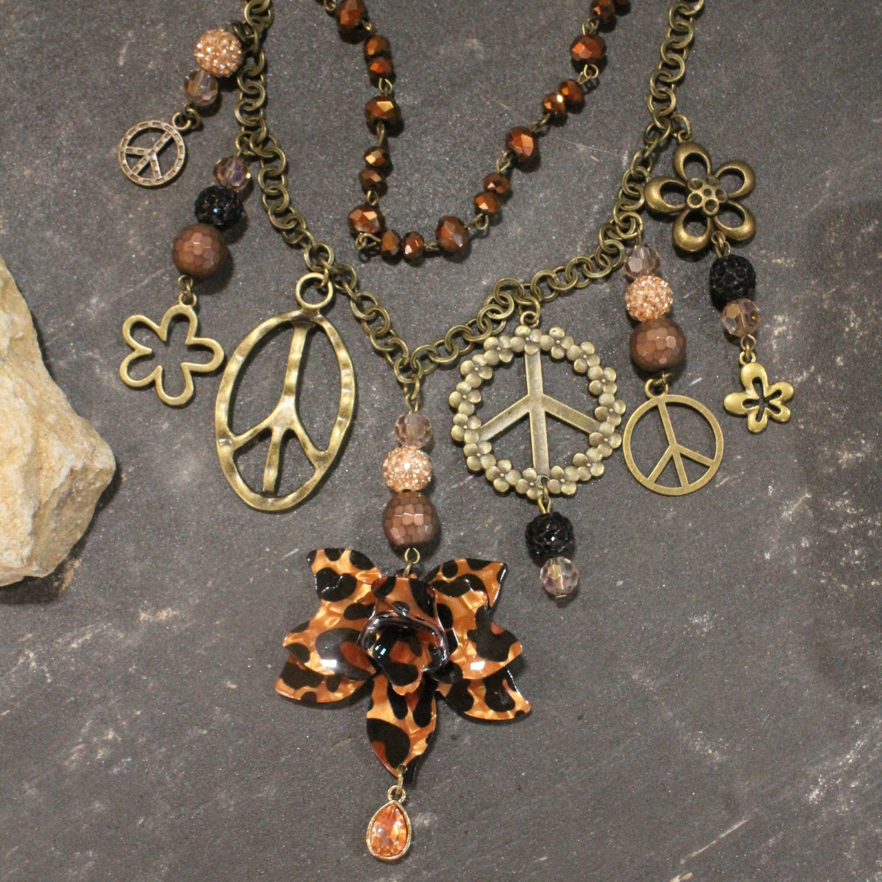 Peace & Flowers Leopard Layered Necklace