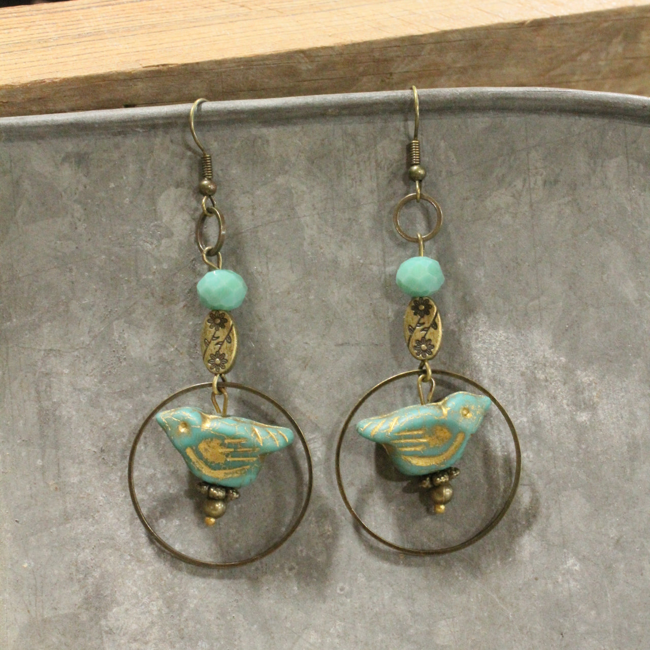 Bird Chirping Turquoise Czech Drop Earrings