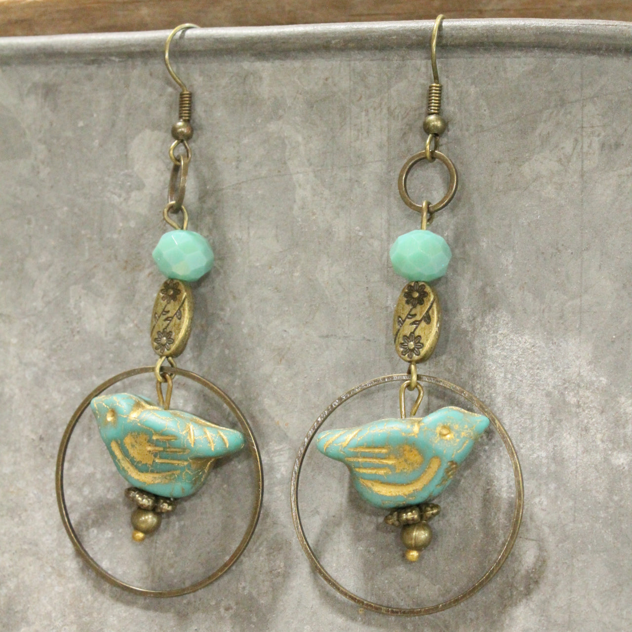 Bird Chirping Turquoise Czech Drop Earrings