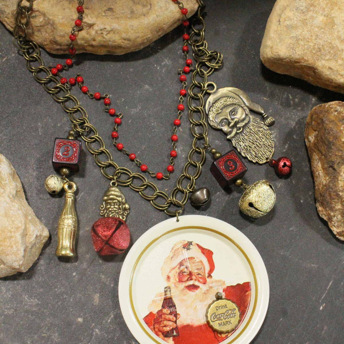 Vintage Coca Cola Christmas Charm'd Necklace