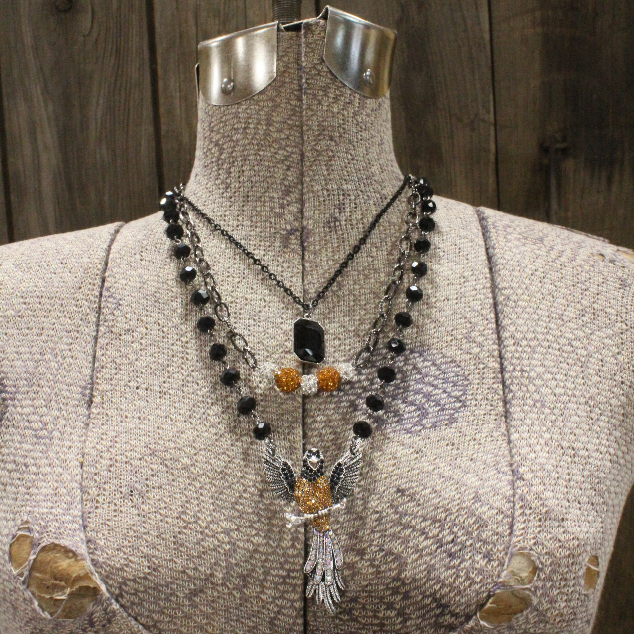 On Her Perch Golden Bird Layered Necklace
