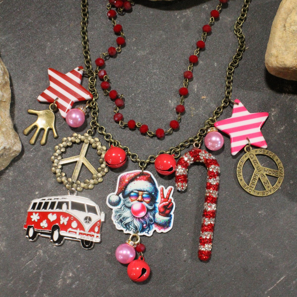 Groovy Bubble Gum Santa Charm'd Necklace