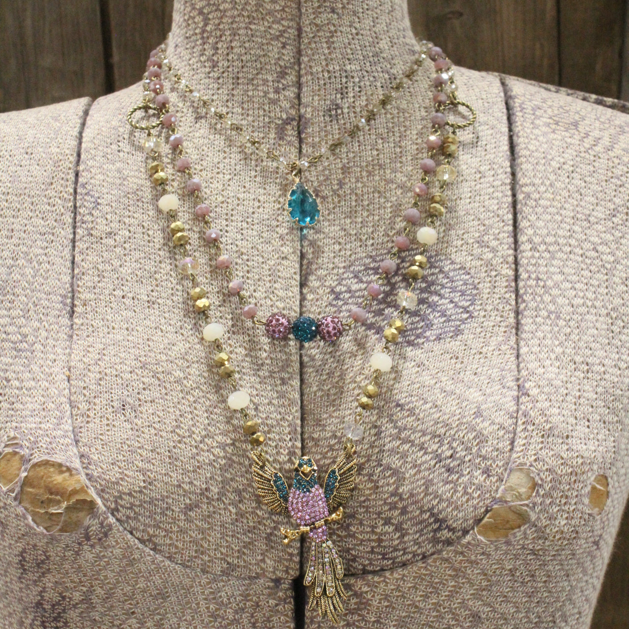On Her Perch Purple Bird Layered Necklace