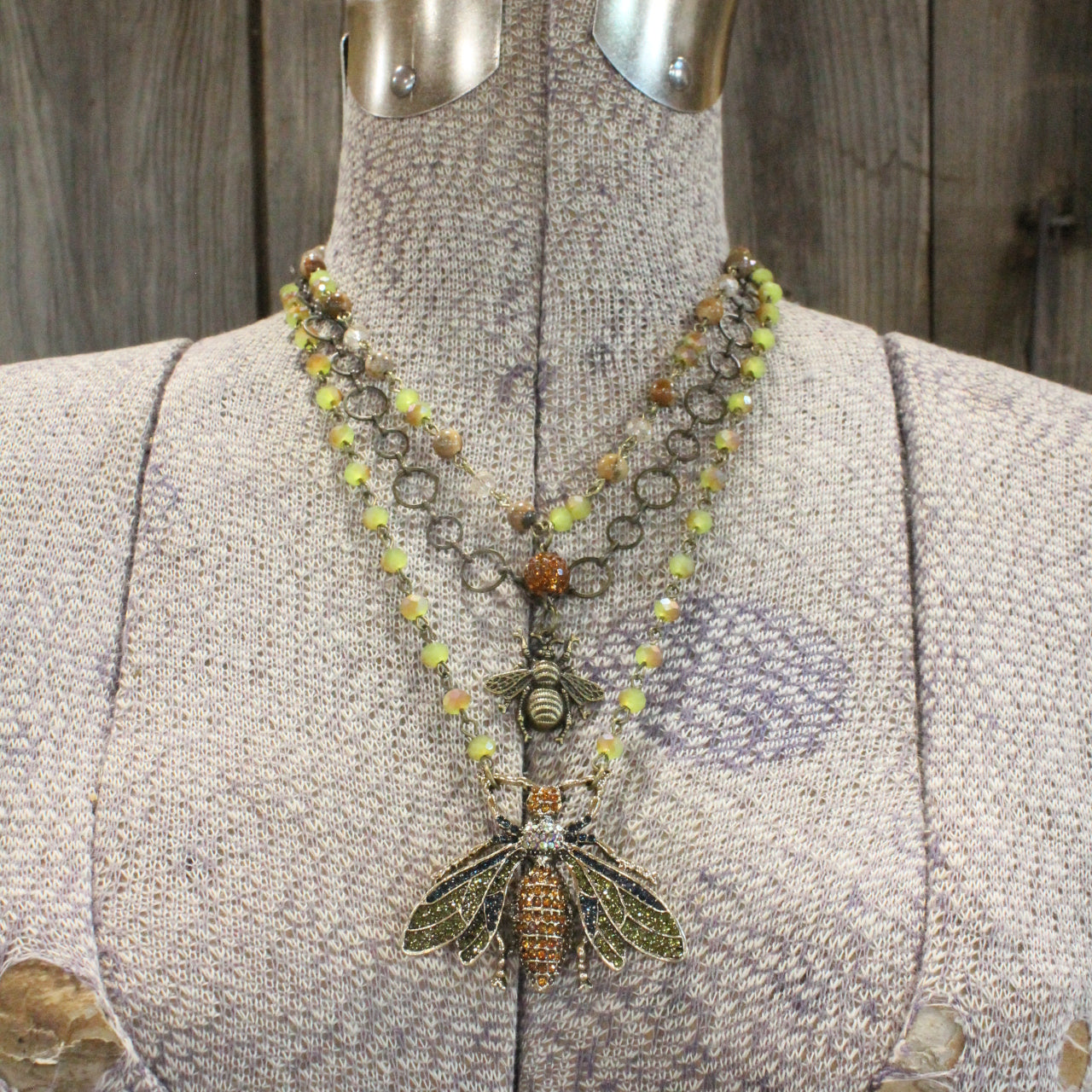 Buzzing Along Olive Layered Necklace