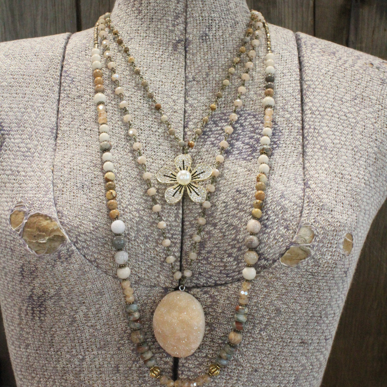The Beauty In A Pearl Layered Flower Necklace