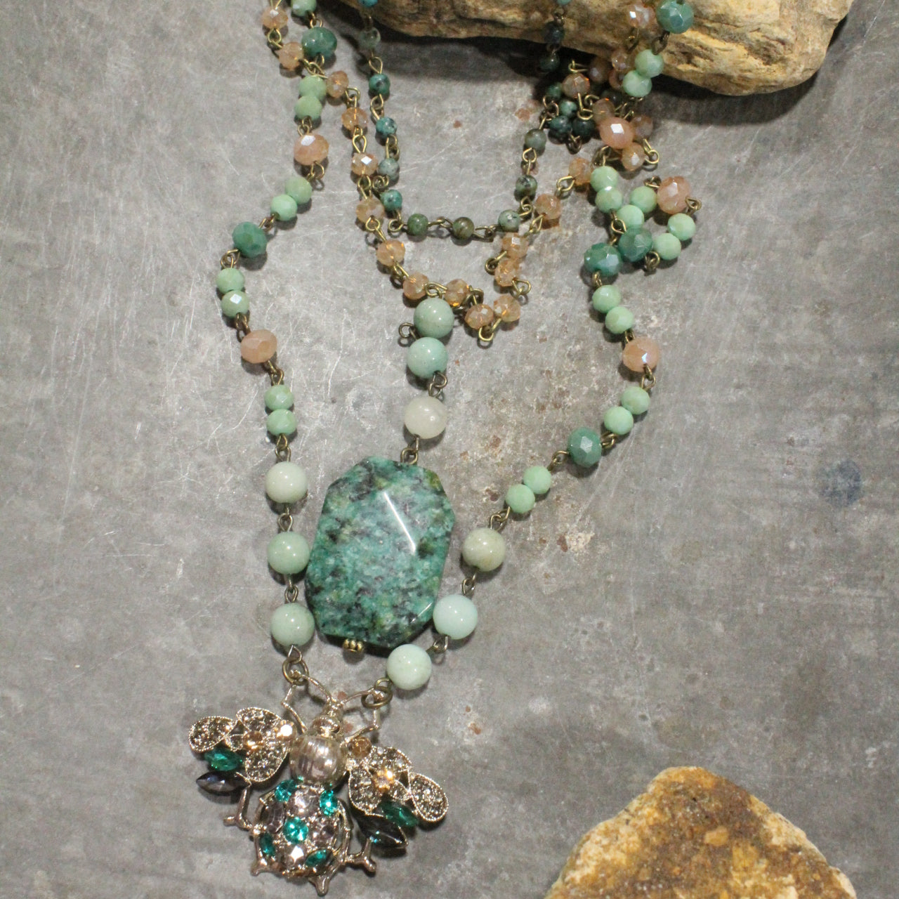 Buzzing Along Green Layered Necklace