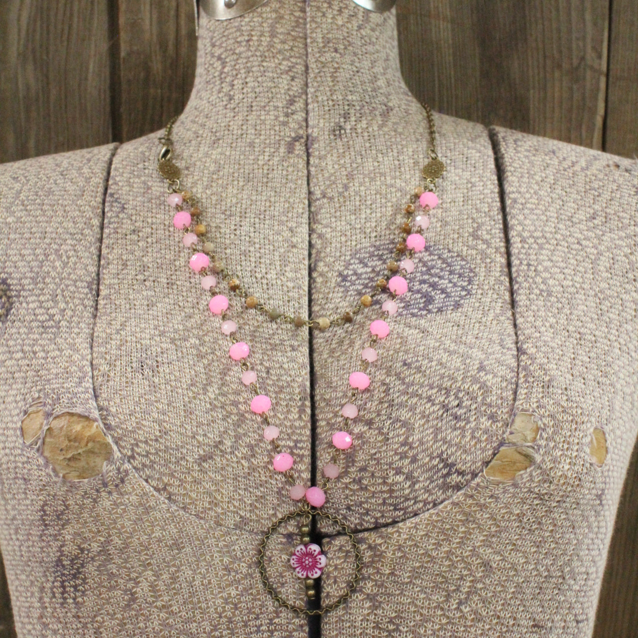 Picasso Wildflower Glass Bead Candy Pink Necklace