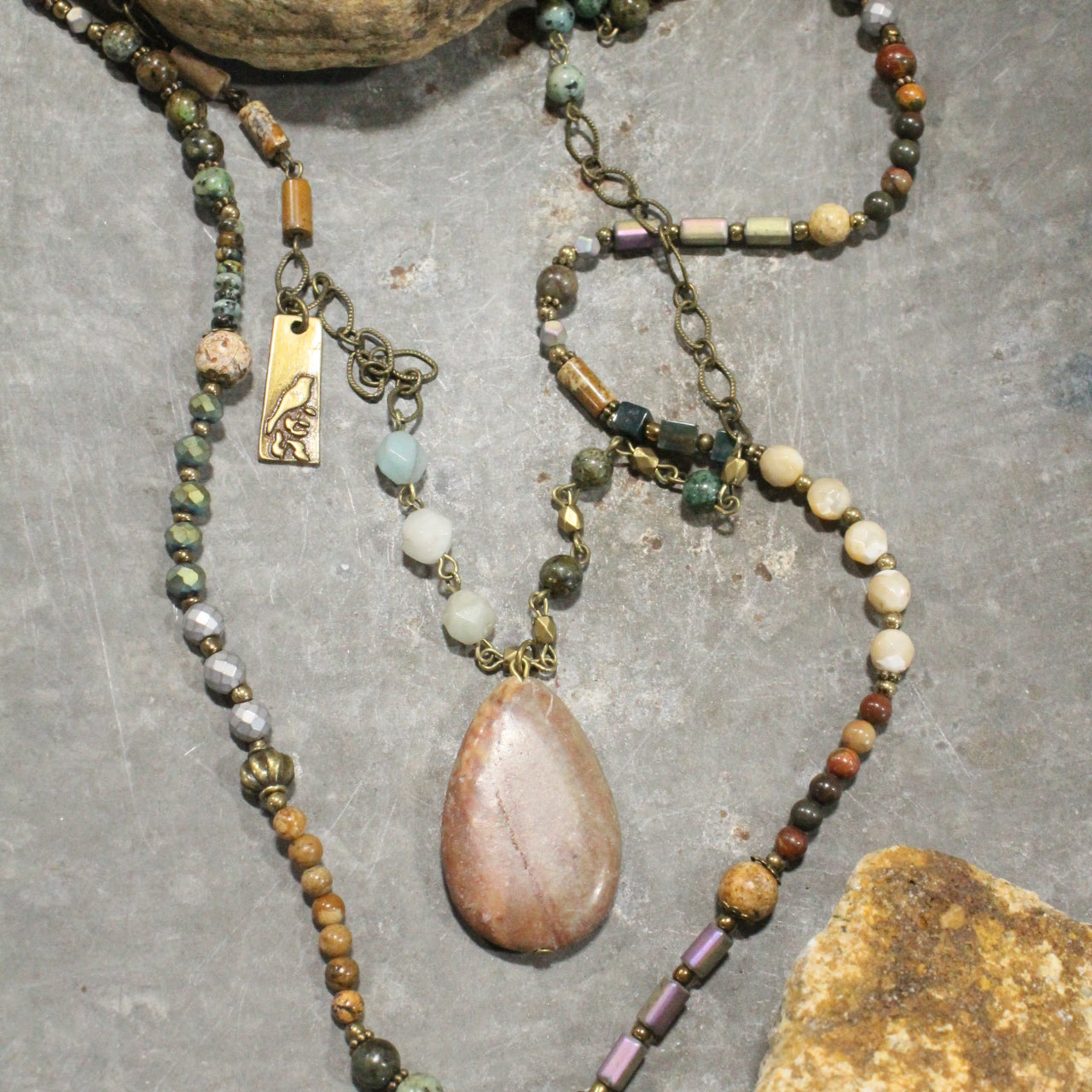 Bohemian Gypsy Stone Layered Jade Necklace