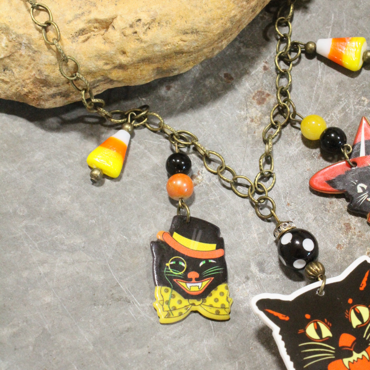 Black Cat & Candy Corn Charm'd Bronze Necklace