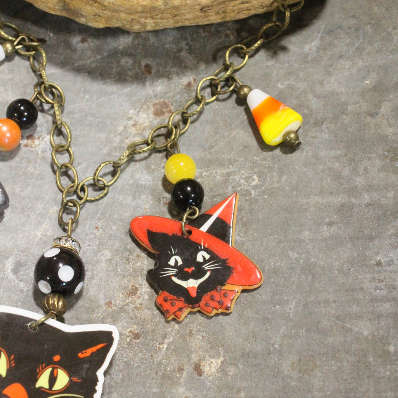 Black Cat & Candy Corn Charm'd Bronze Necklace