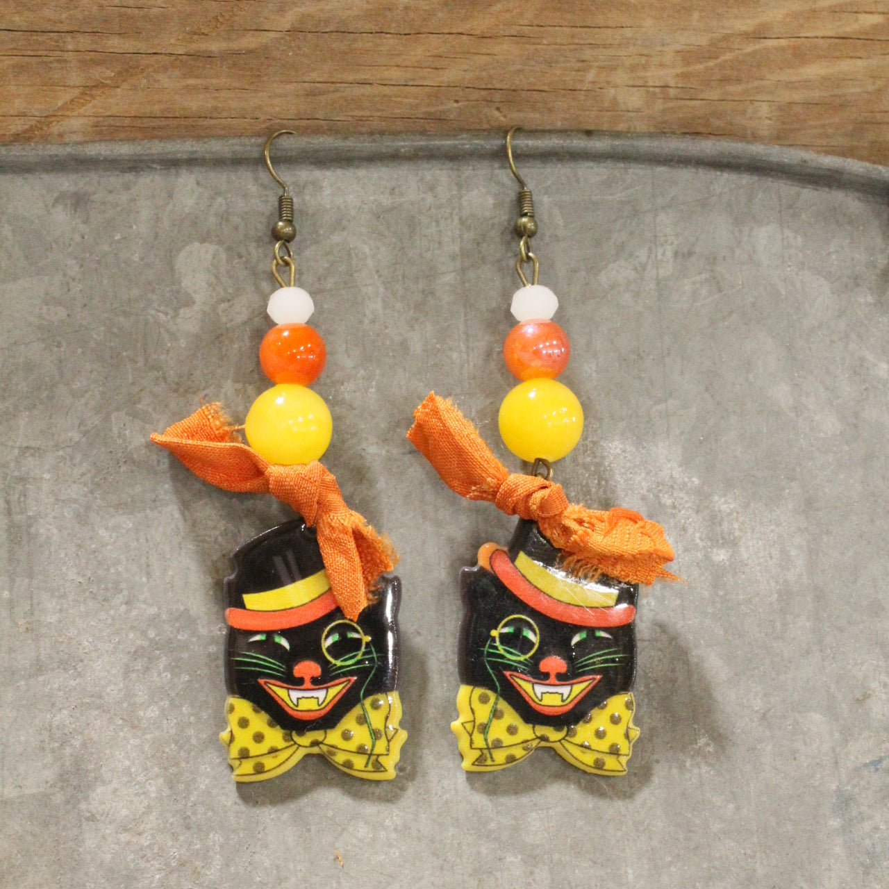 Top Hat Black Cat Earrings
