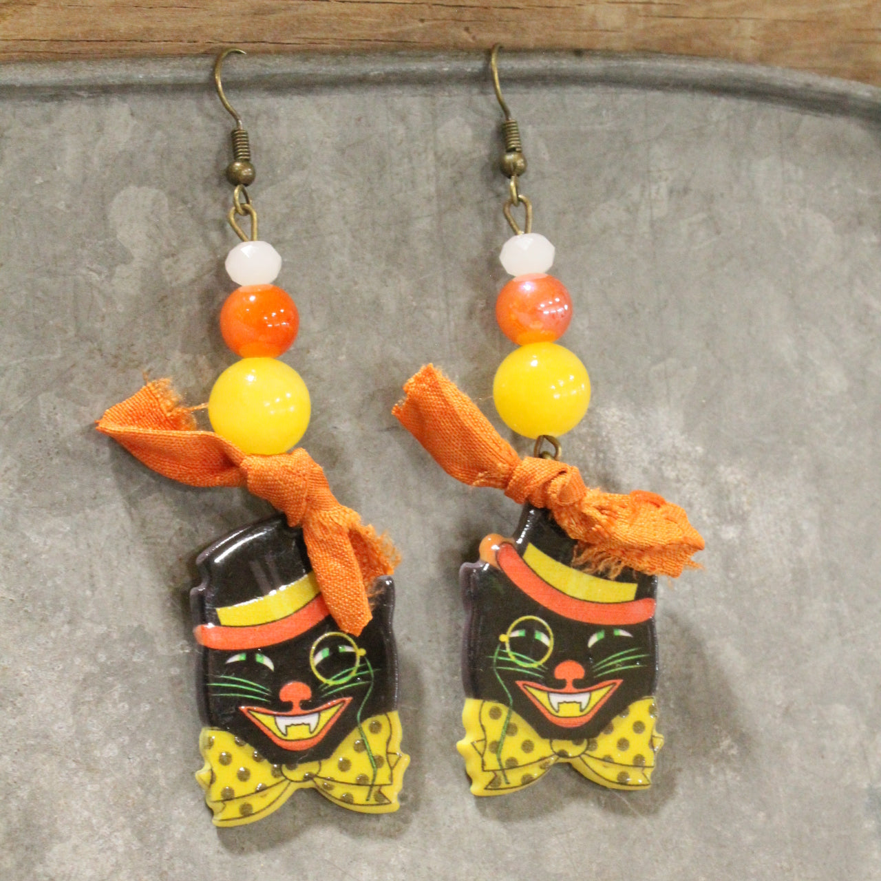 Top Hat Black Cat Earrings