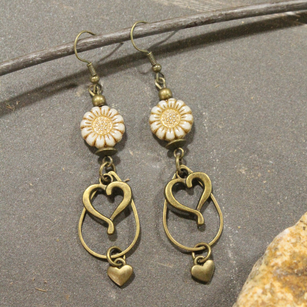 Tender Heart Czech Glass Dangle Earrings