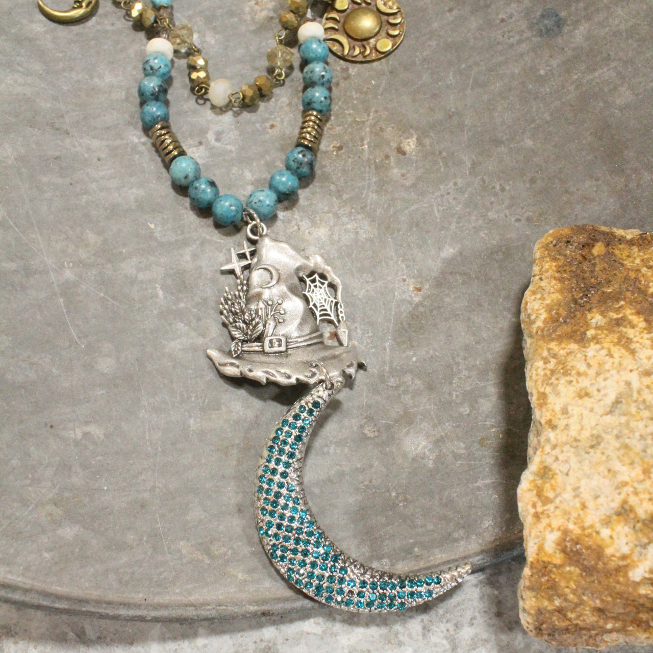 Over The Moon Hat & Stone Layered Necklace