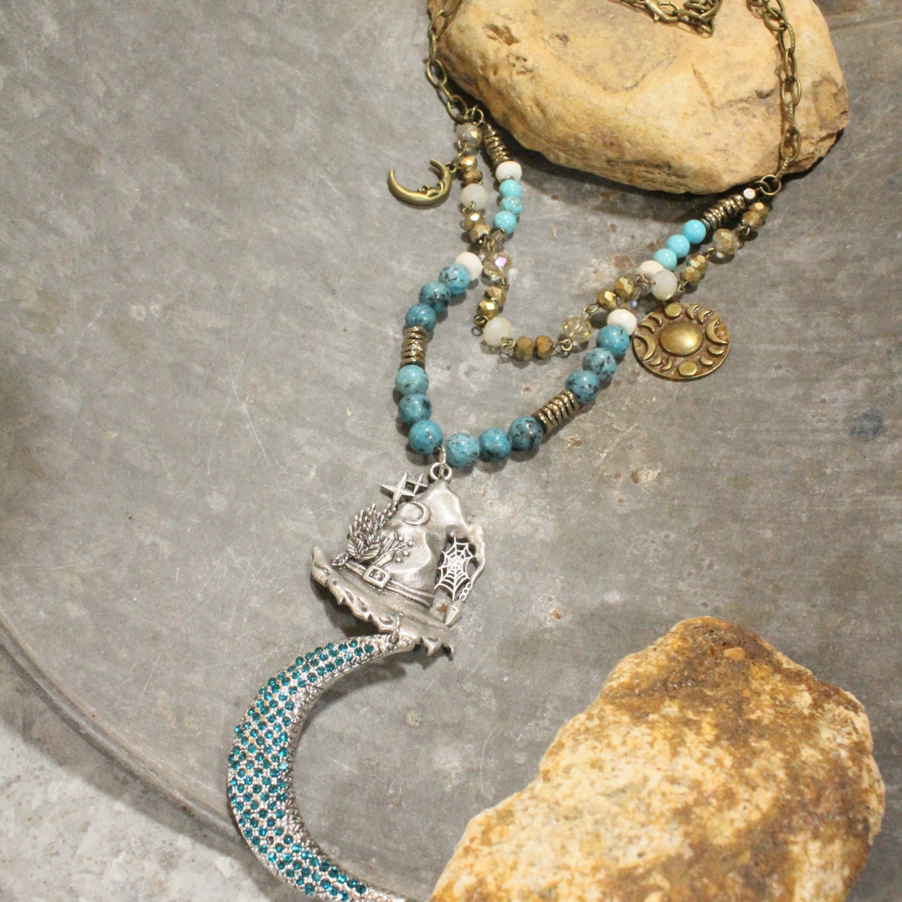 Over The Moon Hat & Stone Layered Necklace