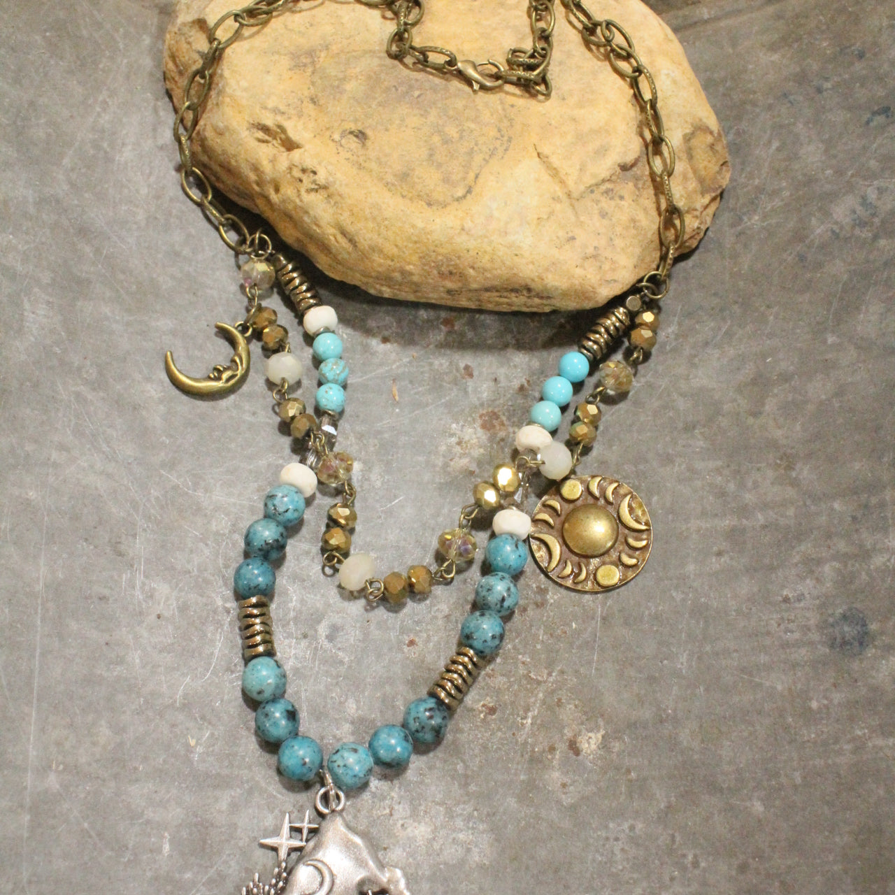 Over The Moon Hat & Stone Layered Necklace