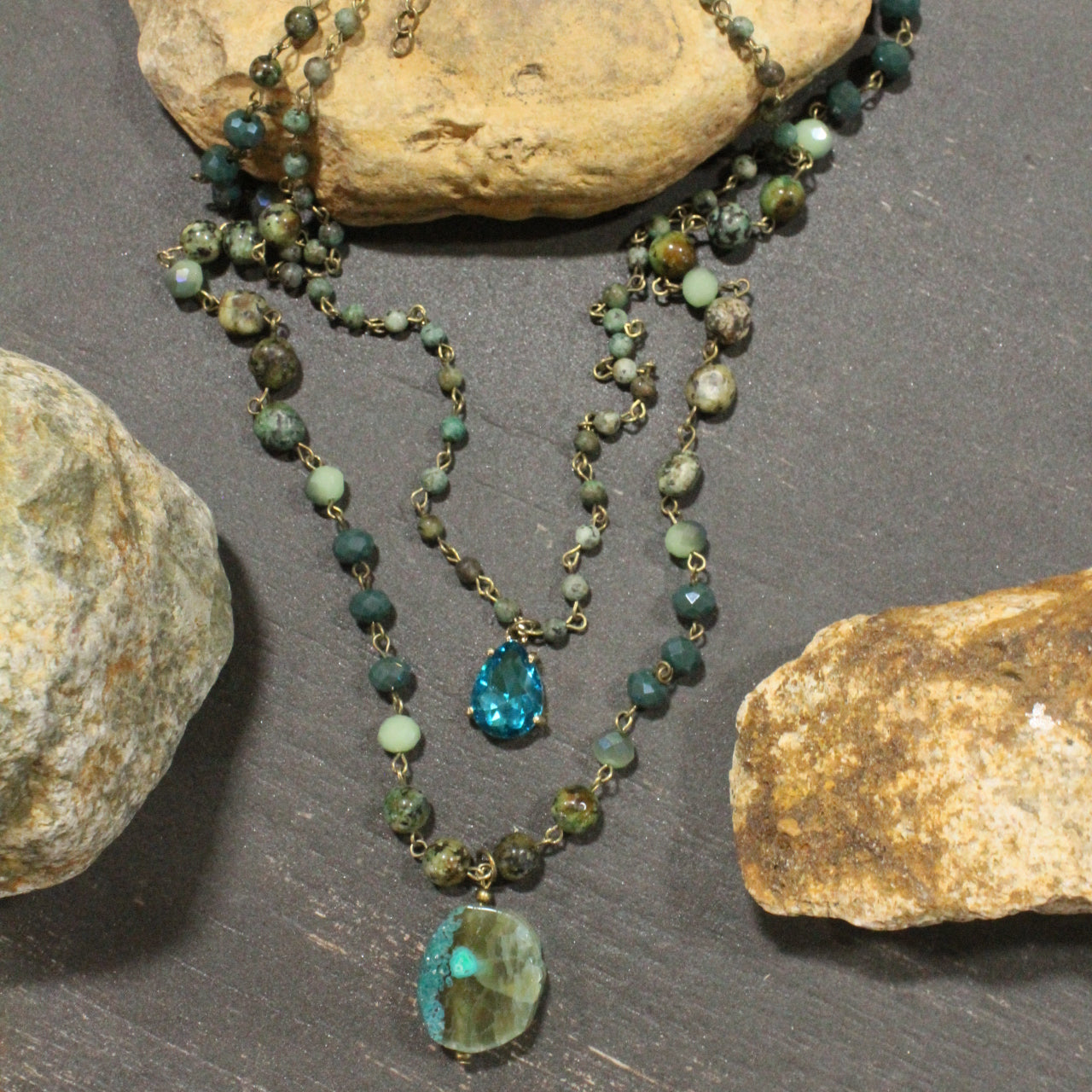 Best In Show Turning Green Stone Layered Necklace