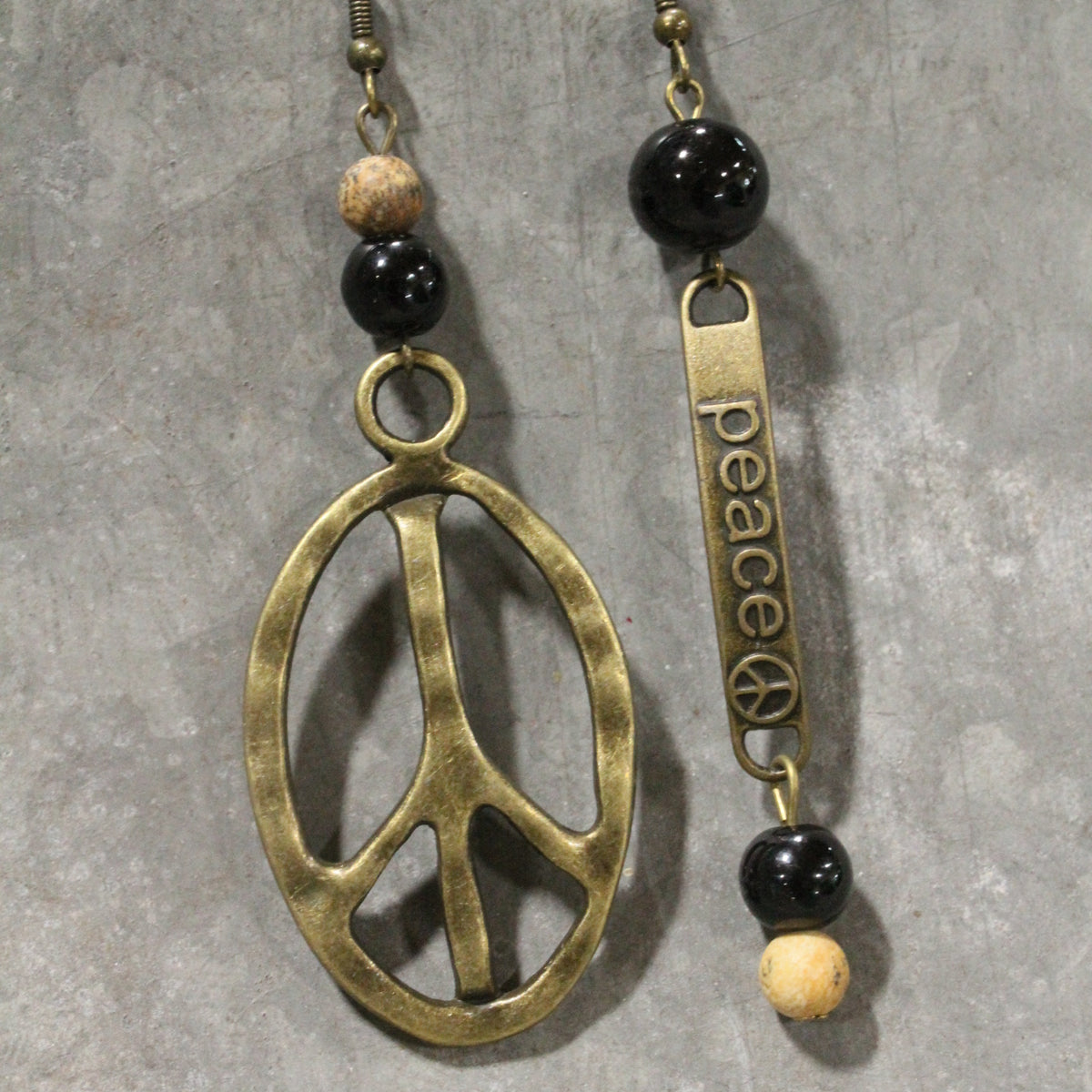 Pleasingly Peace Black Dangle Earrings
