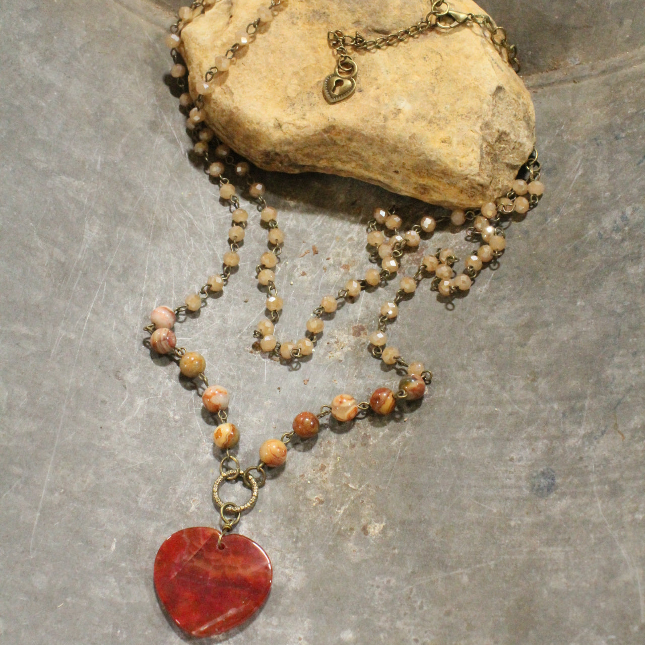 Layers of Love Rusty Stone Heart Necklace