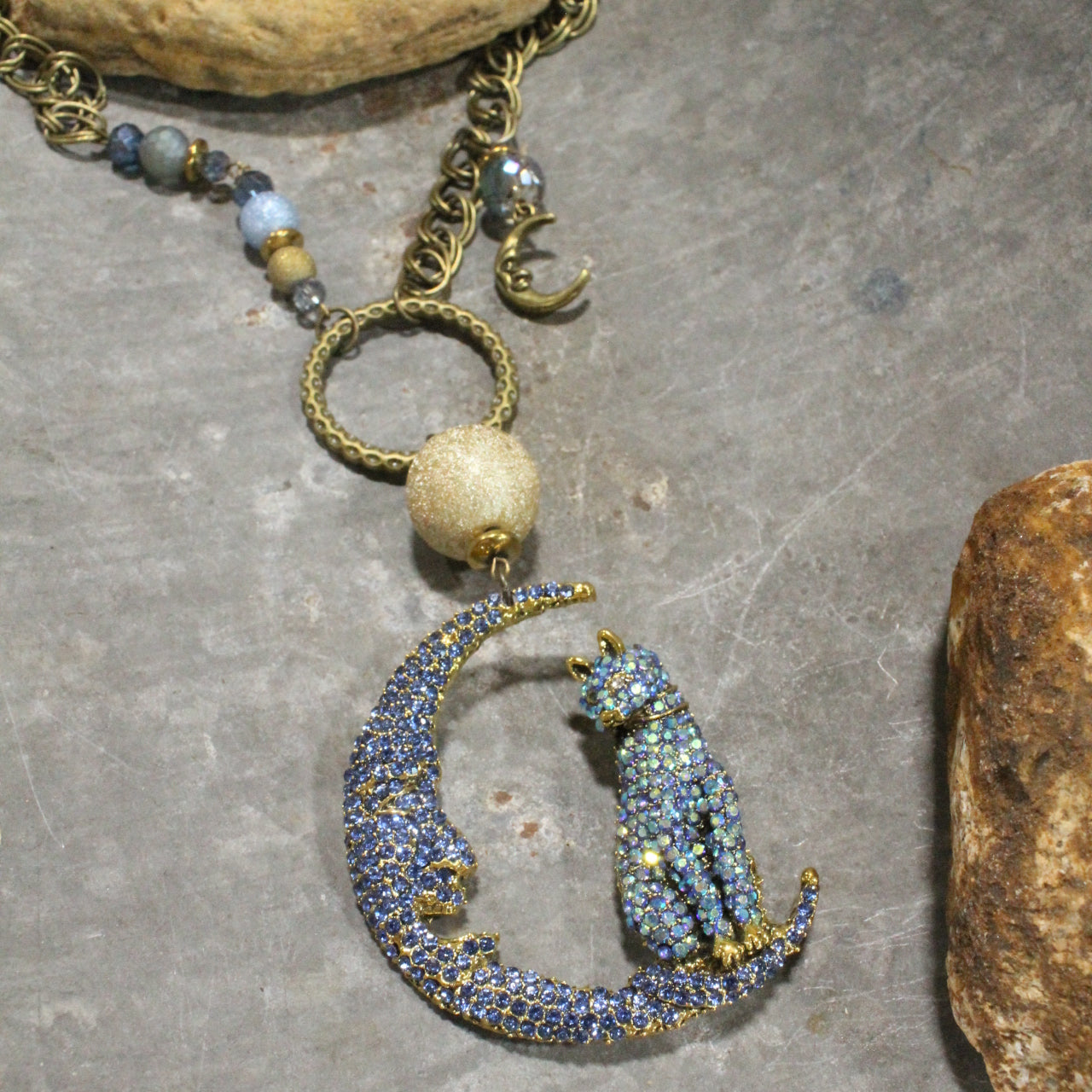 Cat Hangin' On The Moon Necklace
