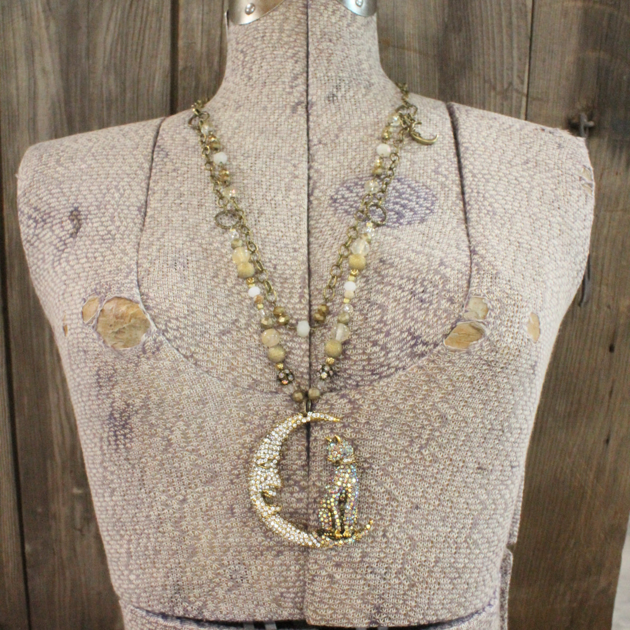 Golden Moon & Bling Cat Necklace