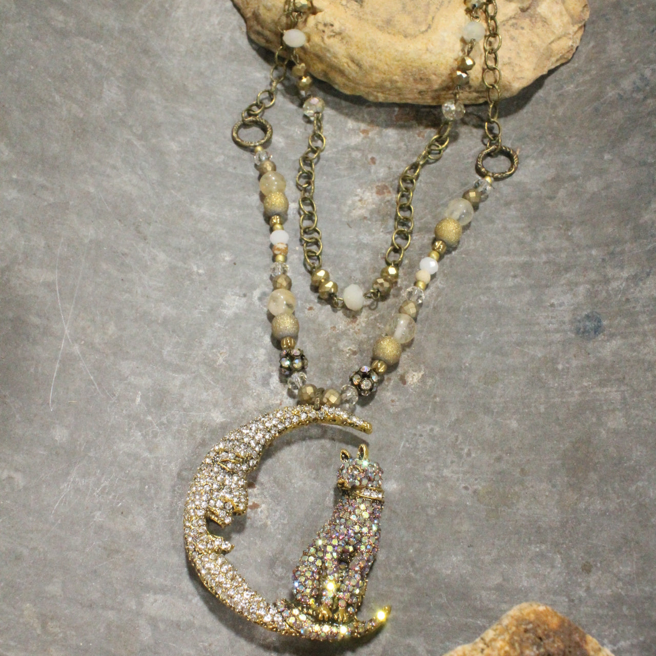 Golden Moon & Bling Cat Necklace