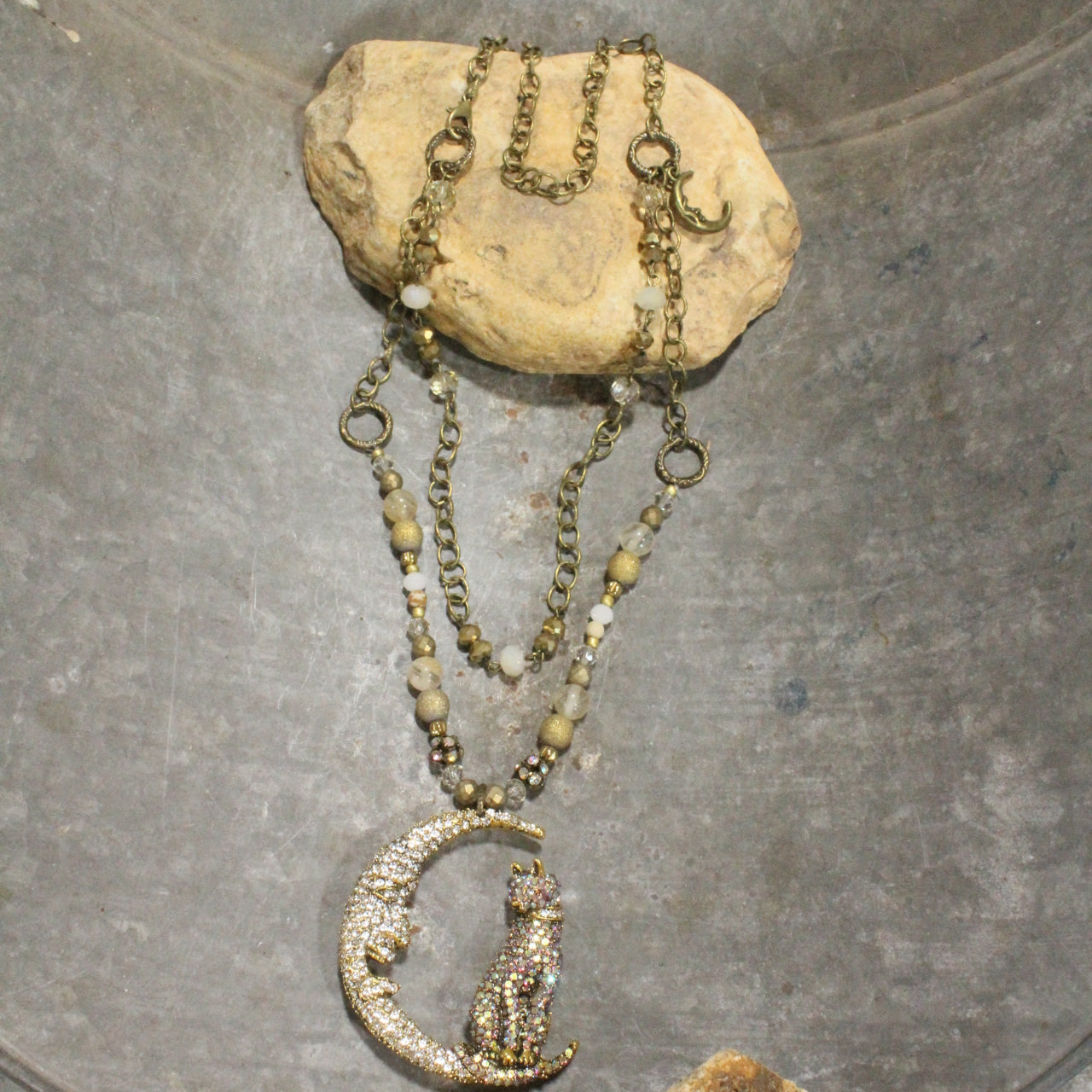 Golden Moon & Bling Cat Necklace