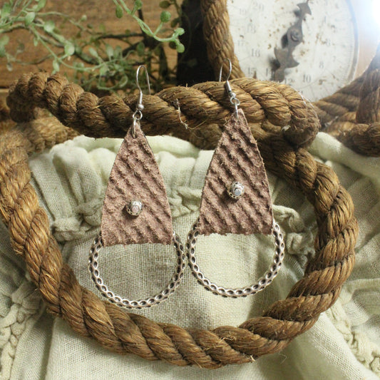 Distressed Brown Leather Silver Dangles