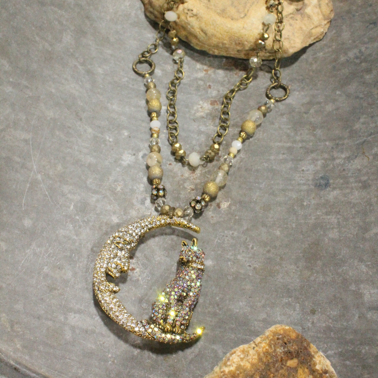 Golden Moon & Bling Cat Necklace