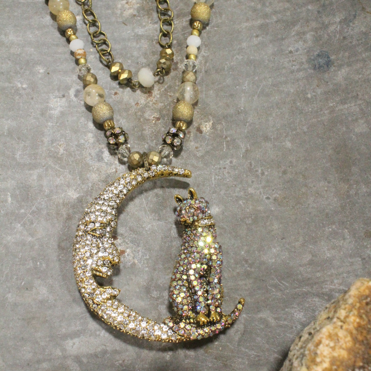 Golden Moon & Bling Cat Necklace